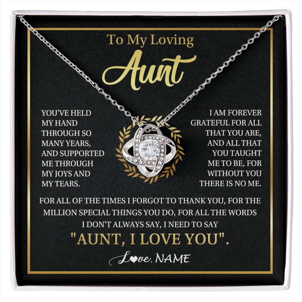 Love Knot Necklace 14K White Gold Finish | 1 | Personalized To My Aunt Gifts Necklace From Niece Nephew Grateful Thank You Aunt Birthday Gifts Mothers Day Christmas Jewelry Customized Gift Box Message Card | siriusteestore