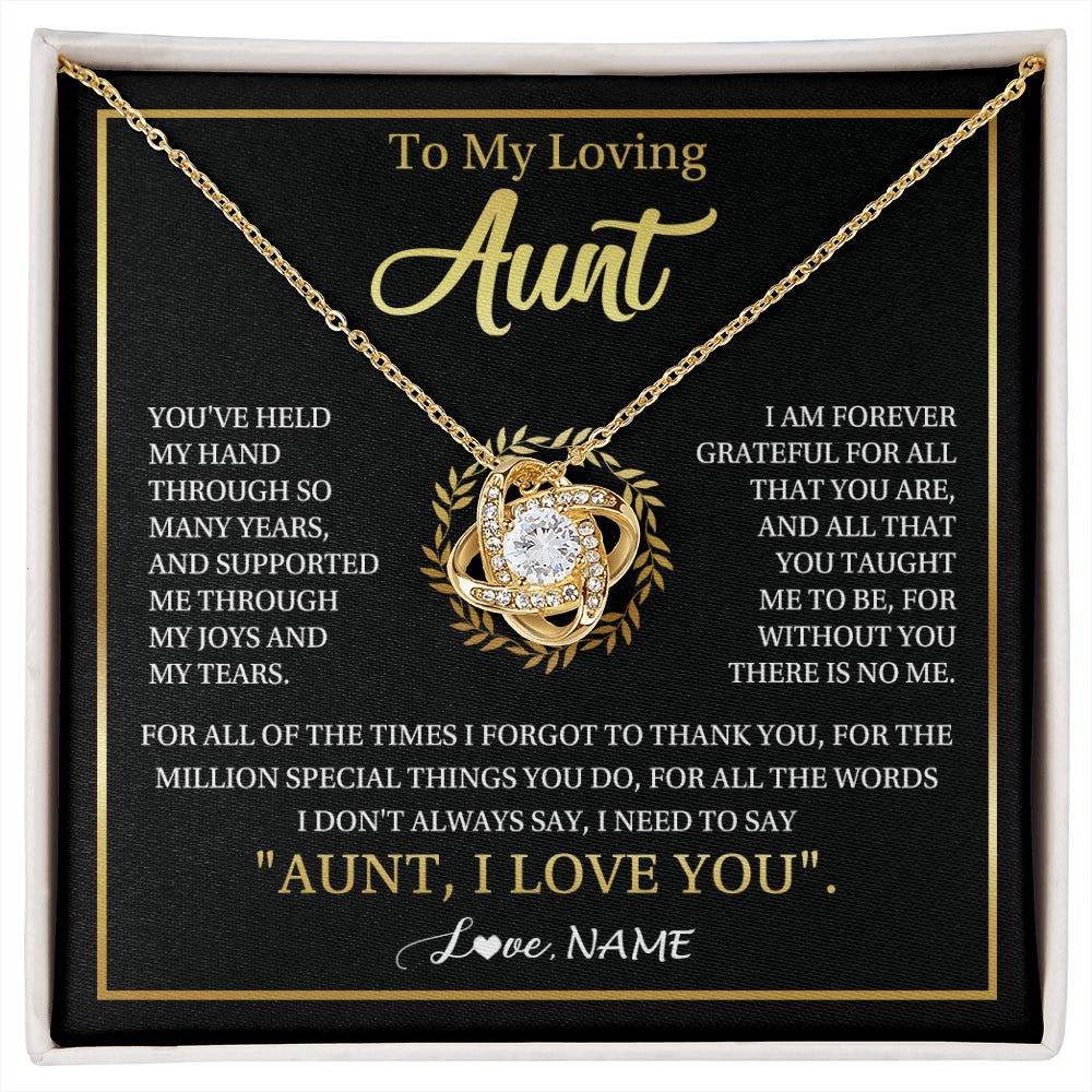 Love Knot Necklace 18K Yellow Gold Finish | 1 | Personalized To My Aunt Gifts Necklace From Niece Nephew Grateful Thank You Aunt Birthday Gifts Mothers Day Christmas Jewelry Customized Gift Box Message Card | siriusteestore