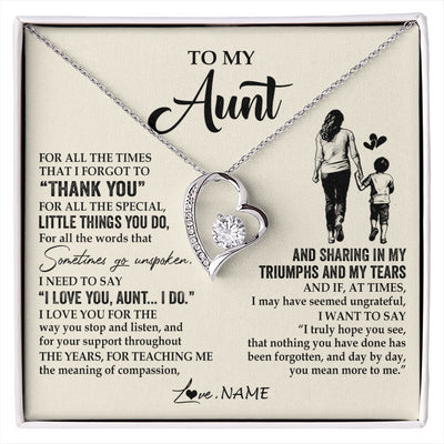 Forever Love Necklace 14K White Gold Finish | 1 | Personalized To My Aunt Necklace From Nephew For All The Times That I Forgot To Thank You Aunt Birthday Mothers Day Christmas Customized Gift Box Message Card | siriusteestore