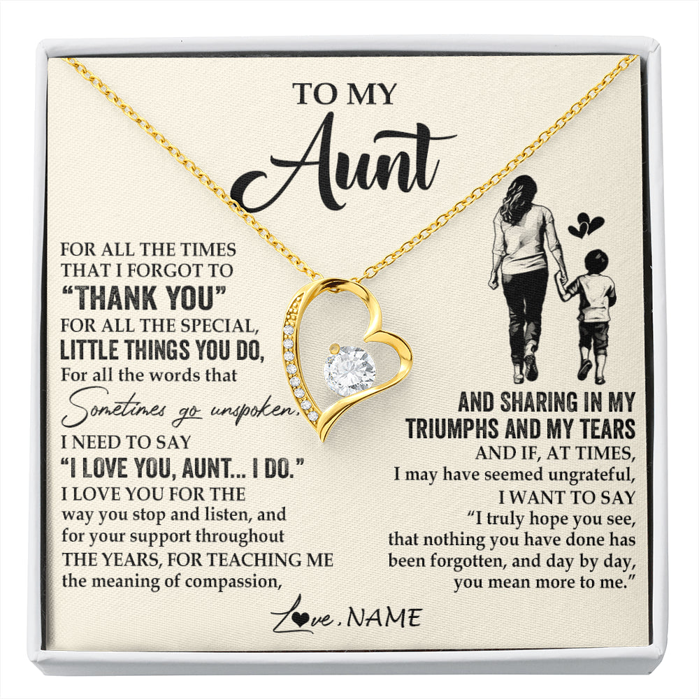 Forever Love Necklace 18K Yellow Gold Finish | 1 | Personalized To My Aunt Necklace From Nephew For All The Times That I Forgot To Thank You Aunt Birthday Mothers Day Christmas Customized Gift Box Message Card | siriusteestore