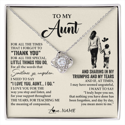 Love Knot Necklace 14K White Gold Finish | 1 | Personalized To My Aunt Necklace From Nephew For All The Times That I Forgot To Thank You Aunt Birthday Mothers Day Christmas Customized Gift Box Message Card | siriusteestore