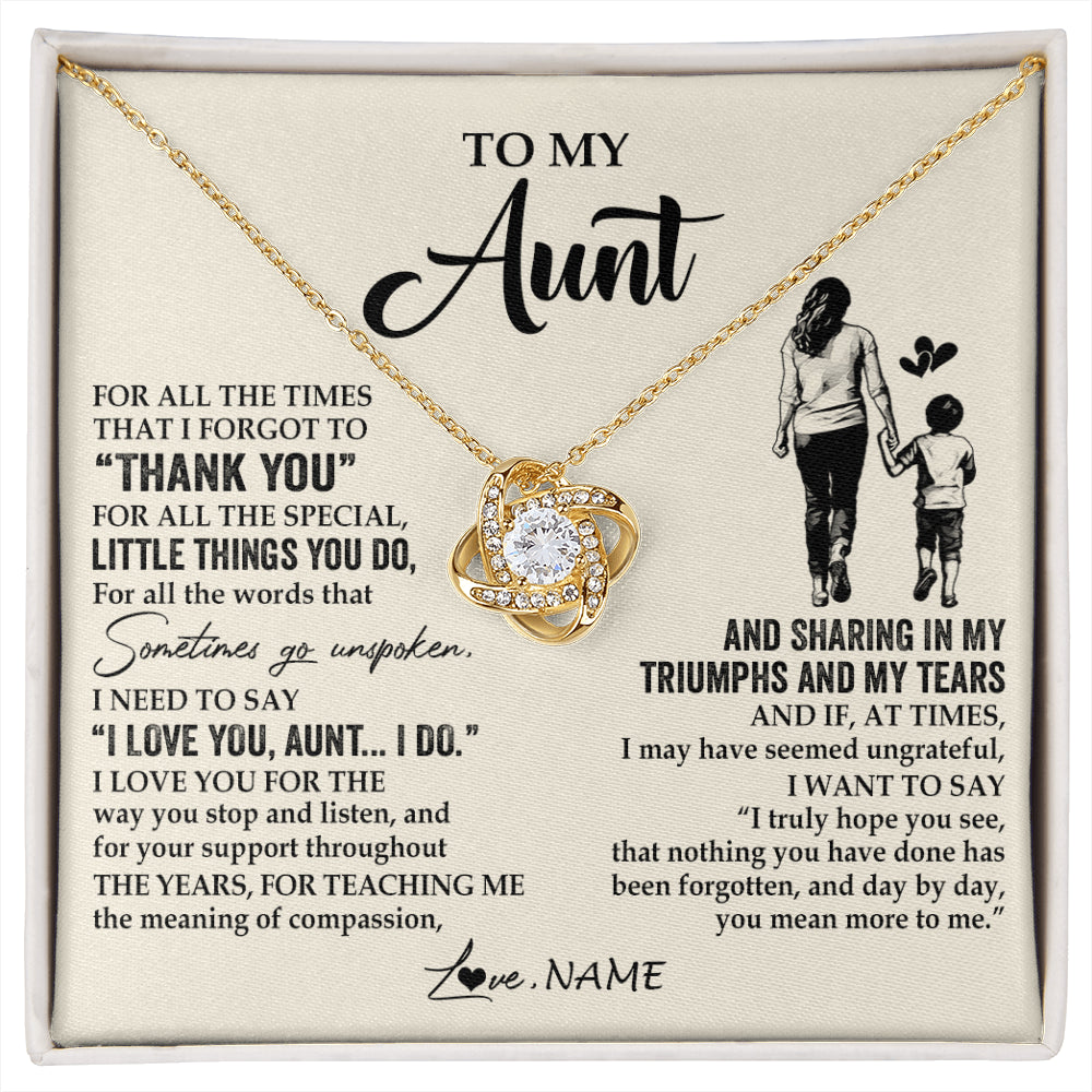 Love Knot Necklace 18K Yellow Gold Finish | 1 | Personalized To My Aunt Necklace From Nephew For All The Times That I Forgot To Thank You Aunt Birthday Mothers Day Christmas Customized Gift Box Message Card | siriusteestore