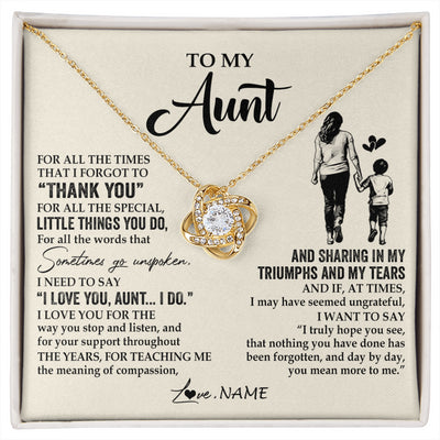 Love Knot Necklace 18K Yellow Gold Finish | 1 | Personalized To My Aunt Necklace From Nephew For All The Times That I Forgot To Thank You Aunt Birthday Mothers Day Christmas Customized Gift Box Message Card | siriusteestore