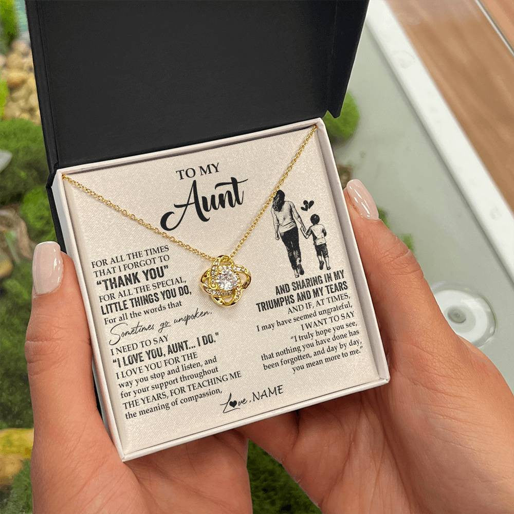 Love Knot Necklace 18K Yellow Gold Finish | 2 | Personalized To My Aunt Necklace From Nephew For All The Times That I Forgot To Thank You Aunt Birthday Mothers Day Christmas Customized Gift Box Message Card | siriusteestore
