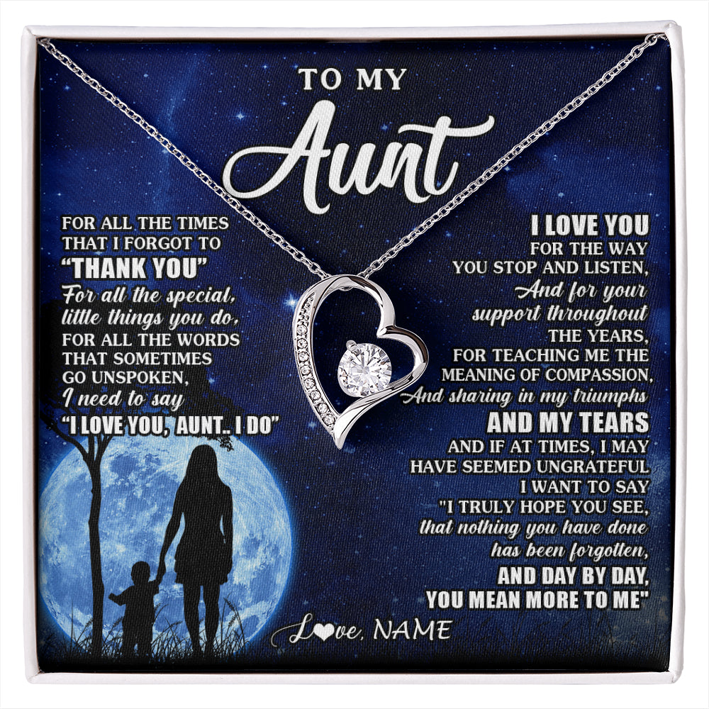 Forever Love Necklace 14K White Gold Finish | 1 | Personalized To My Aunt Necklace From Nephew Niece Thank You Grateful Love Aunt Birthday Mothers Day Thanksgiving Christmas Customized Gift Box Message Card | siriusteestore