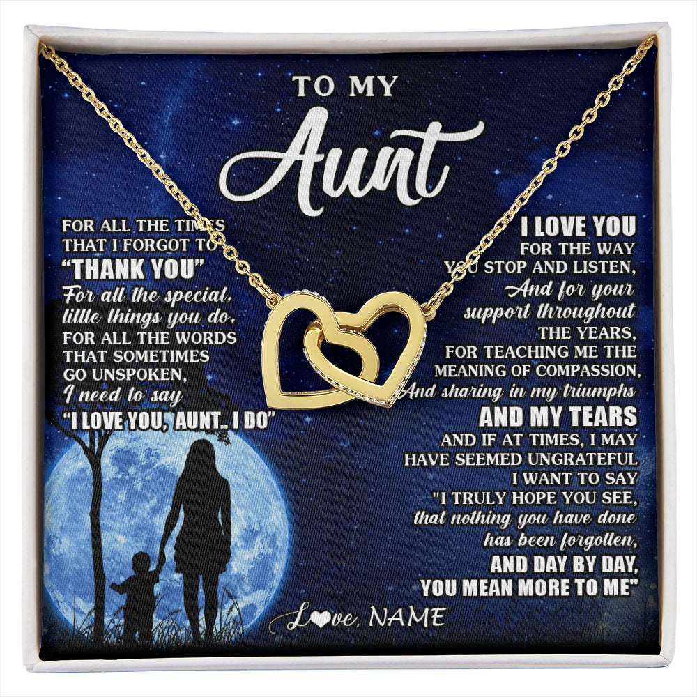 Interlocking Hearts Necklace 18K Yellow Gold Finish | 1 | Personalized To My Aunt Necklace From Nephew Niece Thank You Grateful Love Aunt Birthday Mothers Day Thanksgiving Christmas Customized Gift Box Message Card | siriusteestore