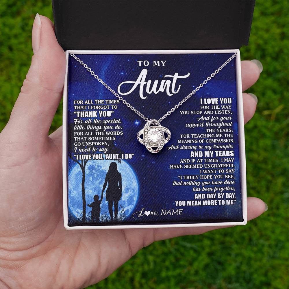 Love Knot Necklace 14K White Gold Finish | 2 | Personalized To My Aunt Necklace From Nephew Niece Thank You Grateful Love Aunt Birthday Mothers Day Thanksgiving Christmas Customized Gift Box Message Card | siriusteestore
