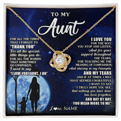 Love Knot Necklace 18K Yellow Gold Finish | 1 | Personalized To My Aunt Necklace From Nephew Niece Thank You Grateful Love Aunt Birthday Mothers Day Thanksgiving Christmas Customized Gift Box Message Card | siriusteestore