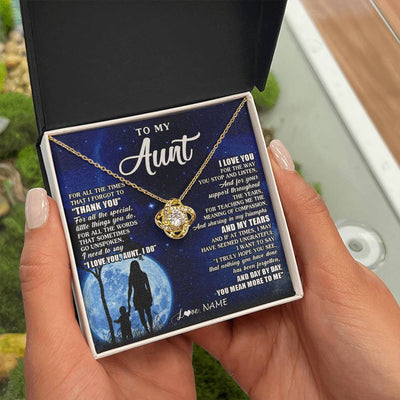 Love Knot Necklace 18K Yellow Gold Finish | 2 | Personalized To My Aunt Necklace From Nephew Niece Thank You Grateful Love Aunt Birthday Mothers Day Thanksgiving Christmas Customized Gift Box Message Card | siriusteestore
