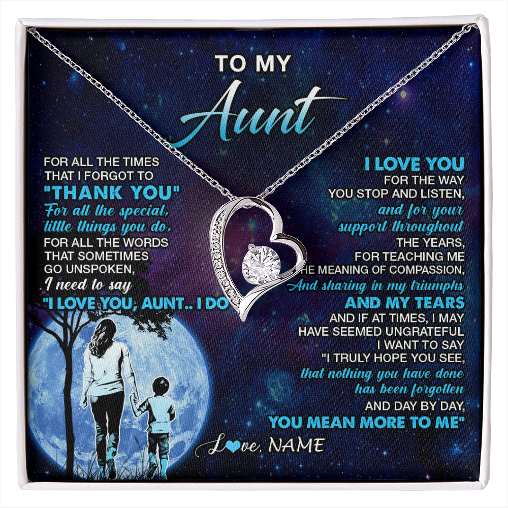 Forever Love Necklace 14K White Gold Finish | 1 | Personalized To My Aunt Necklace From Nephew Thank You Day By Day Aunt Birthday Gifts Mothers Day Christmas Customized Gift Box Message Card | siriusteestore