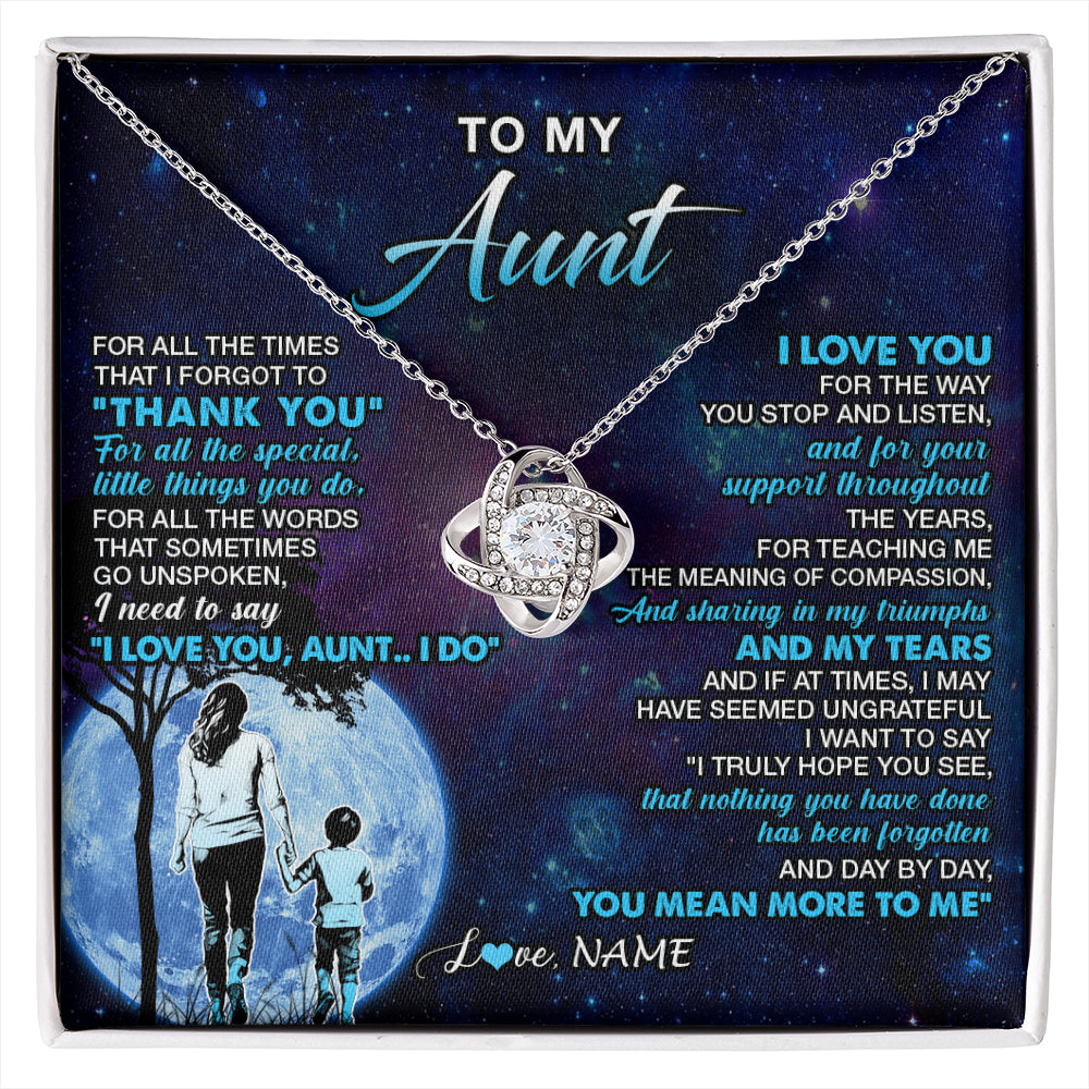 Love Knot Necklace 14K White Gold Finish | 1 | Personalized To My Aunt Necklace From Nephew Thank You Day By Day Aunt Birthday Gifts Mothers Day Christmas Customized Gift Box Message Card | siriusteestore