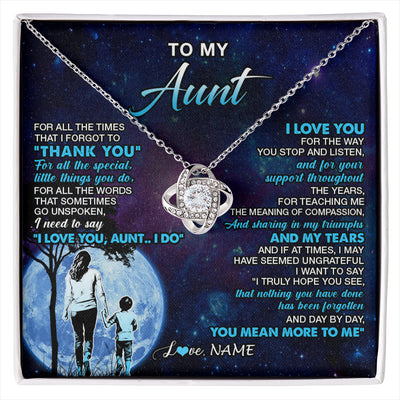 Love Knot Necklace 14K White Gold Finish | 1 | Personalized To My Aunt Necklace From Nephew Thank You Day By Day Aunt Birthday Gifts Mothers Day Christmas Customized Gift Box Message Card | siriusteestore