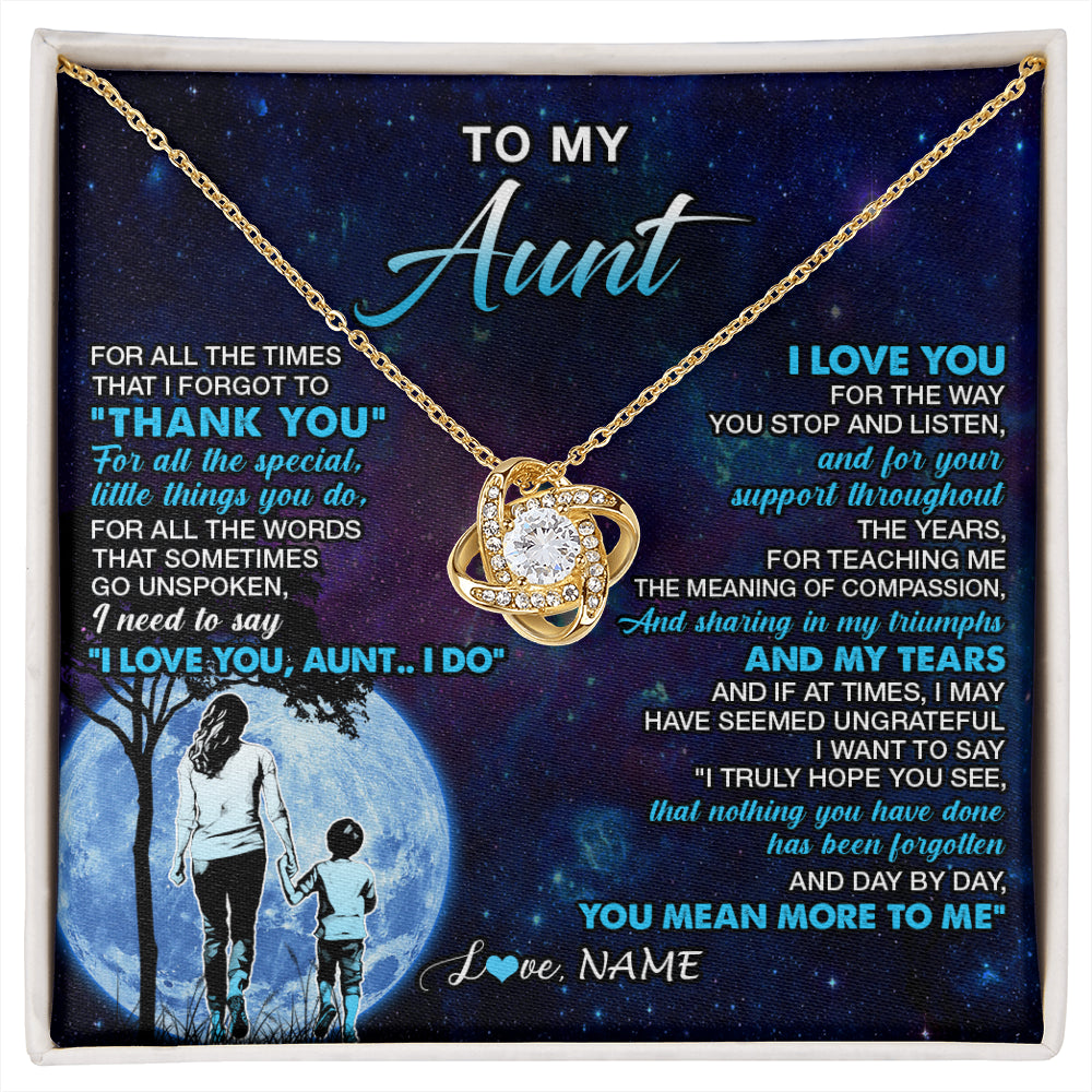 Love Knot Necklace 18K Yellow Gold Finish | 1 | Personalized To My Aunt Necklace From Nephew Thank You Day By Day Aunt Birthday Gifts Mothers Day Christmas Customized Gift Box Message Card | siriusteestore
