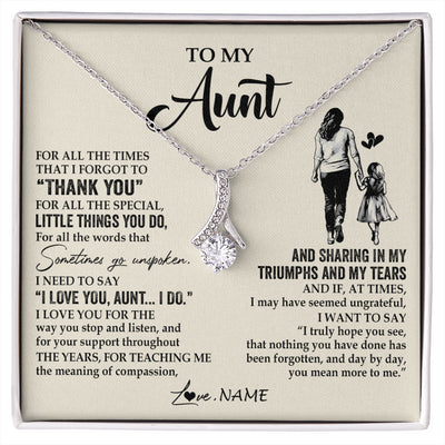 Alluring Beauty Necklace 14K White Gold Finish | 1 | Personalized To My Aunt Necklace From Niece For All The Times That I Forgot To Thank You Aunt Birthday Mothers Day Christmas Customized Gift Box Message Card | siriusteestore