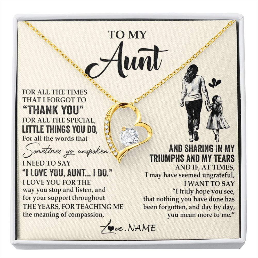 Forever Love Necklace 18K Yellow Gold Finish | 1 | Personalized To My Aunt Necklace From Niece For All The Times That I Forgot To Thank You Aunt Birthday Mothers Day Christmas Customized Gift Box Message Card | siriusteestore