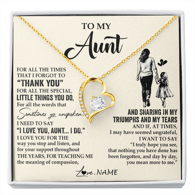 Forever Love Necklace 18K Yellow Gold Finish | 1 | Personalized To My Aunt Necklace From Niece For All The Times That I Forgot To Thank You Aunt Birthday Mothers Day Christmas Customized Gift Box Message Card | siriusteestore
