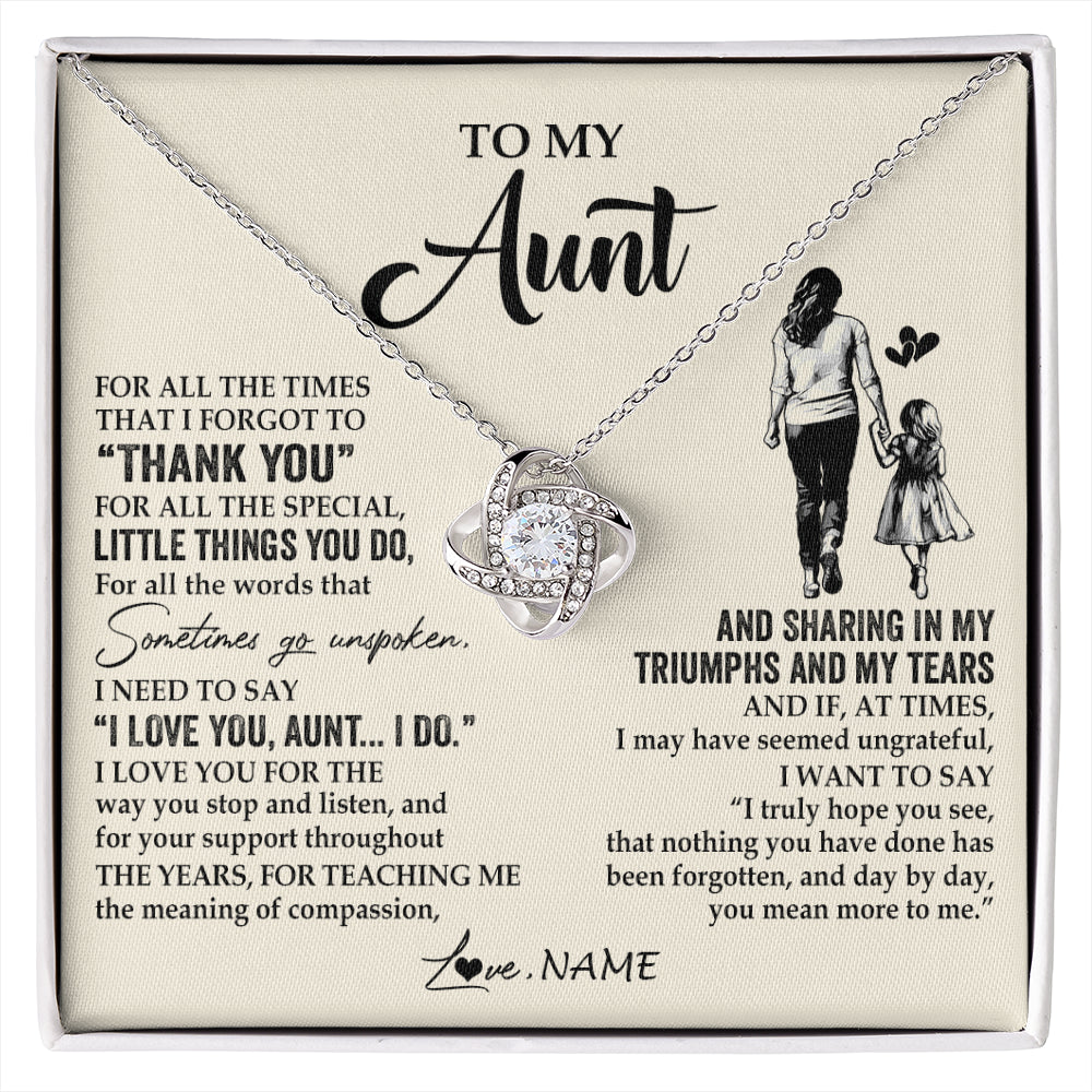 Love Knot Necklace 14K White Gold Finish | 1 | Personalized To My Aunt Necklace From Niece For All The Times That I Forgot To Thank You Aunt Birthday Mothers Day Christmas Customized Gift Box Message Card | siriusteestore
