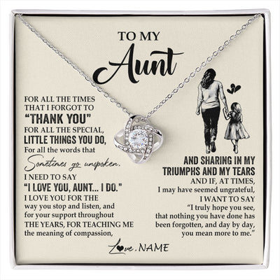 Love Knot Necklace 14K White Gold Finish | 1 | Personalized To My Aunt Necklace From Niece For All The Times That I Forgot To Thank You Aunt Birthday Mothers Day Christmas Customized Gift Box Message Card | siriusteestore