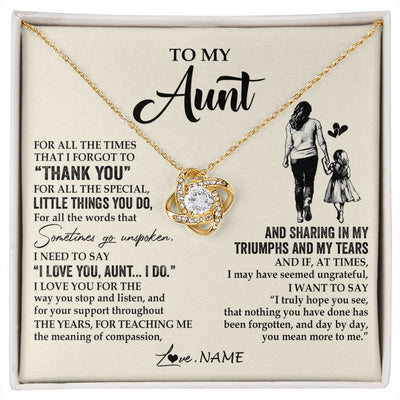 Love Knot Necklace 18K Yellow Gold Finish | 1 | Personalized To My Aunt Necklace From Niece For All The Times That I Forgot To Thank You Aunt Birthday Mothers Day Christmas Customized Gift Box Message Card | siriusteestore