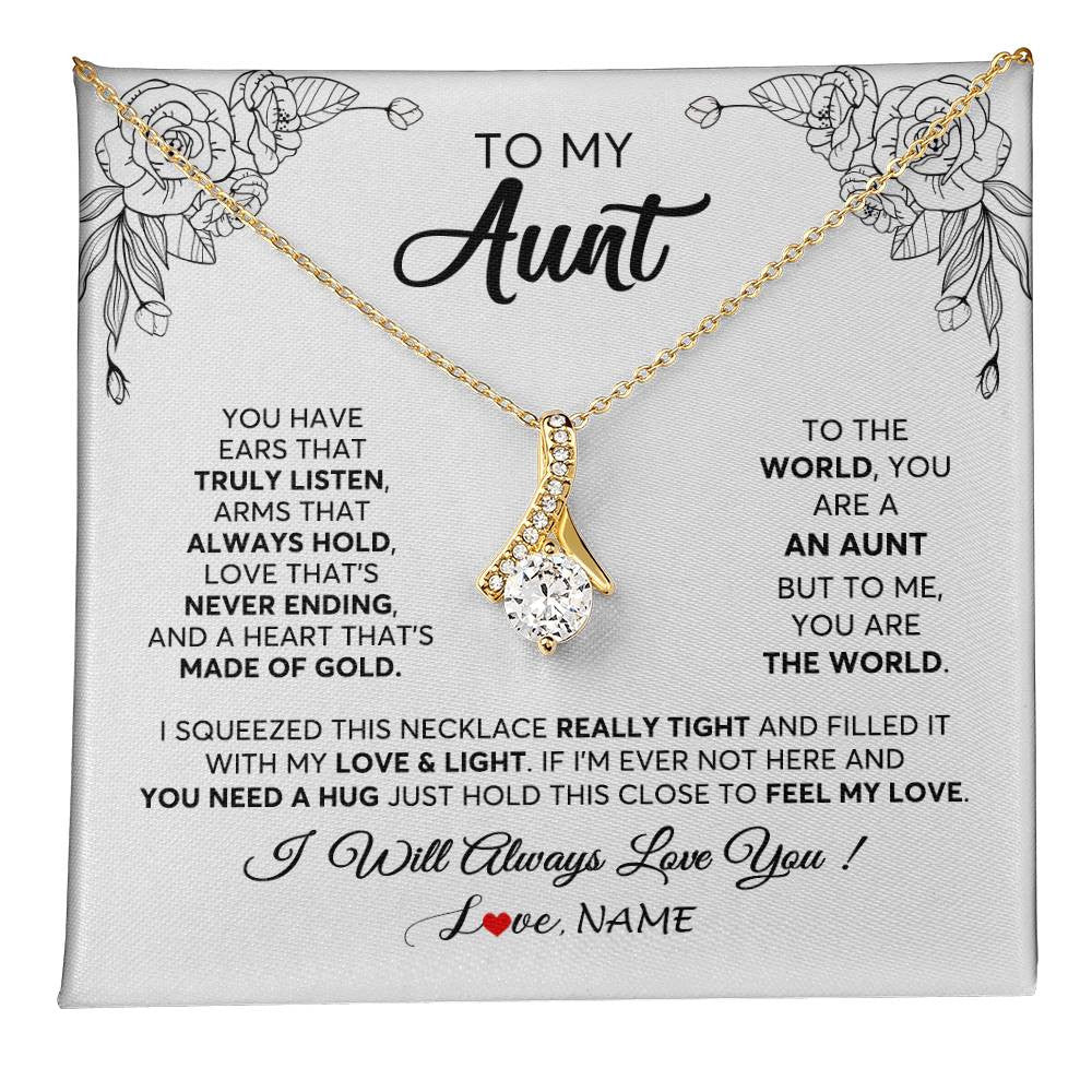 Alluring Beauty Necklace 18K Yellow Gold Finish | 1 | Personalized To My Aunt Necklace From Niece Nephew Hold This Close Feel My Love Aunt Birthday Mothers Day Christmas Jewelry Customized Gift Box Message Card | siriusteestore