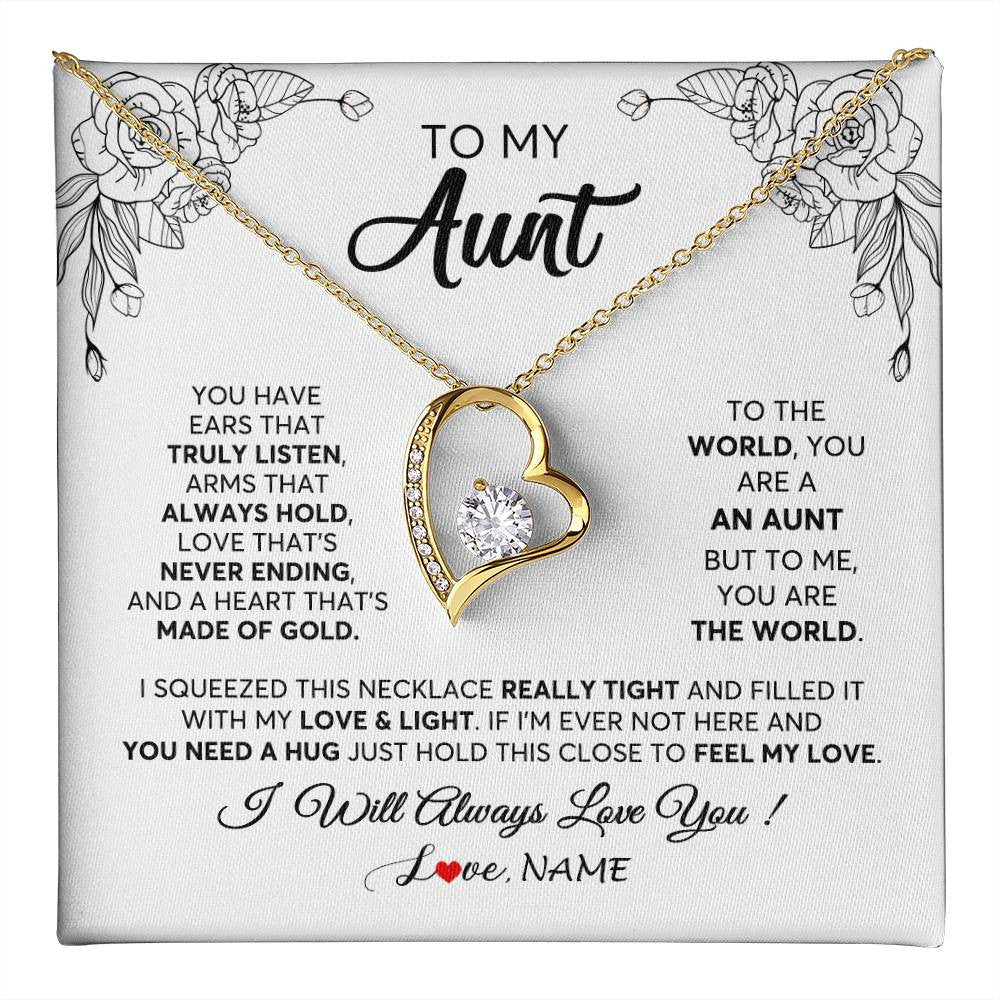 Forever Love Necklace 18K Yellow Gold Finish | 1 | Personalized To My Aunt Necklace From Niece Nephew Hold This Close Feel My Love Aunt Birthday Mothers Day Christmas Jewelry Customized Gift Box Message Card | siriusteestore