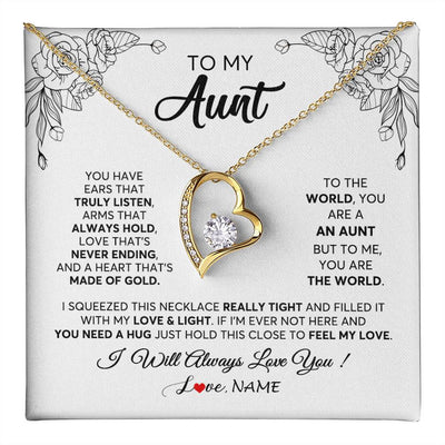 Forever Love Necklace 18K Yellow Gold Finish | 1 | Personalized To My Aunt Necklace From Niece Nephew Hold This Close Feel My Love Aunt Birthday Mothers Day Christmas Jewelry Customized Gift Box Message Card | siriusteestore