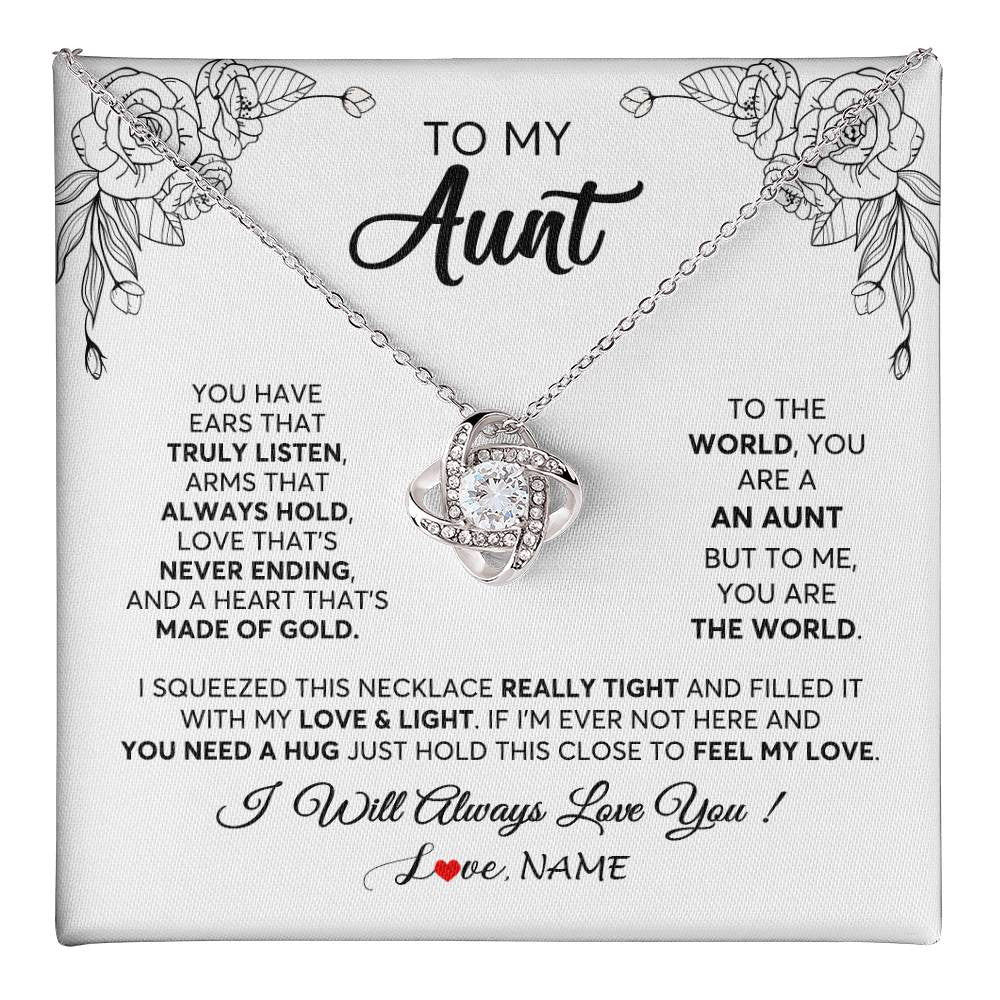 Love Knot Necklace 14K White Gold Finish | 1 | Personalized To My Aunt Necklace From Niece Nephew Hold This Close Feel My Love Aunt Birthday Mothers Day Christmas Jewelry Customized Gift Box Message Card | siriusteestore