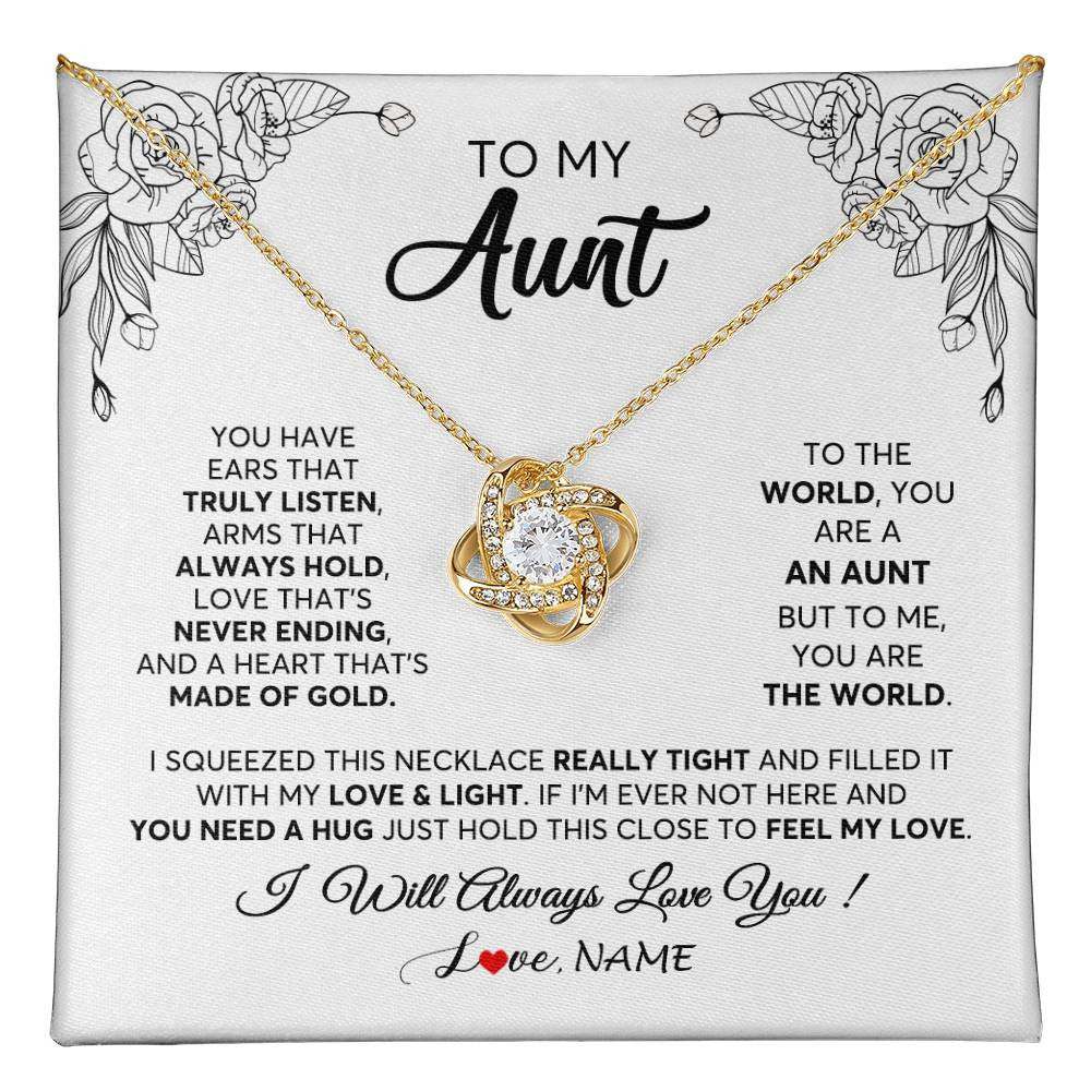 Love Knot Necklace 18K Yellow Gold Finish | 1 | Personalized To My Aunt Necklace From Niece Nephew Hold This Close Feel My Love Aunt Birthday Mothers Day Christmas Jewelry Customized Gift Box Message Card | siriusteestore