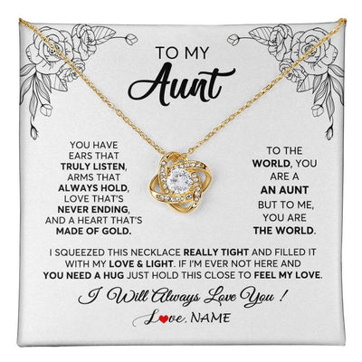Love Knot Necklace 18K Yellow Gold Finish | 1 | Personalized To My Aunt Necklace From Niece Nephew Hold This Close Feel My Love Aunt Birthday Mothers Day Christmas Jewelry Customized Gift Box Message Card | siriusteestore
