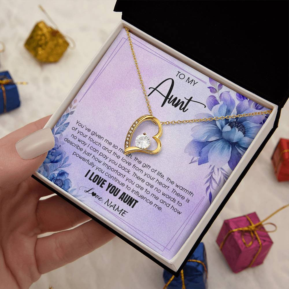 Forever Love Necklace 18K Yellow Gold Finish | 2 | Personalized To My Aunt Necklace From Niece Nephew I Love You Aunt Birthday Gifts Mothers Day Thanksgiving Christmas Jewelry Customized Gift Box Message Card | siriusteestore