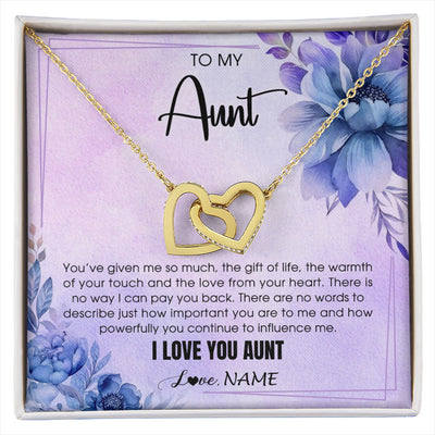 Interlocking Hearts Necklace 18K Yellow Gold Finish | 1 | Personalized To My Aunt Necklace From Niece Nephew I Love You Aunt Birthday Gifts Mothers Day Thanksgiving Christmas Jewelry Customized Gift Box Message Card | siriusteestore