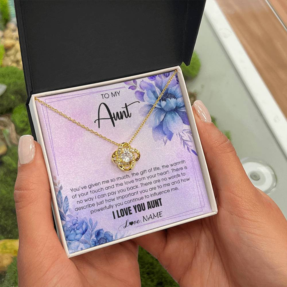 Love Knot Necklace 18K Yellow Gold Finish | 2 | Personalized To My Aunt Necklace From Niece Nephew I Love You Aunt Birthday Gifts Mothers Day Thanksgiving Christmas Jewelry Customized Gift Box Message Card | siriusteestore
