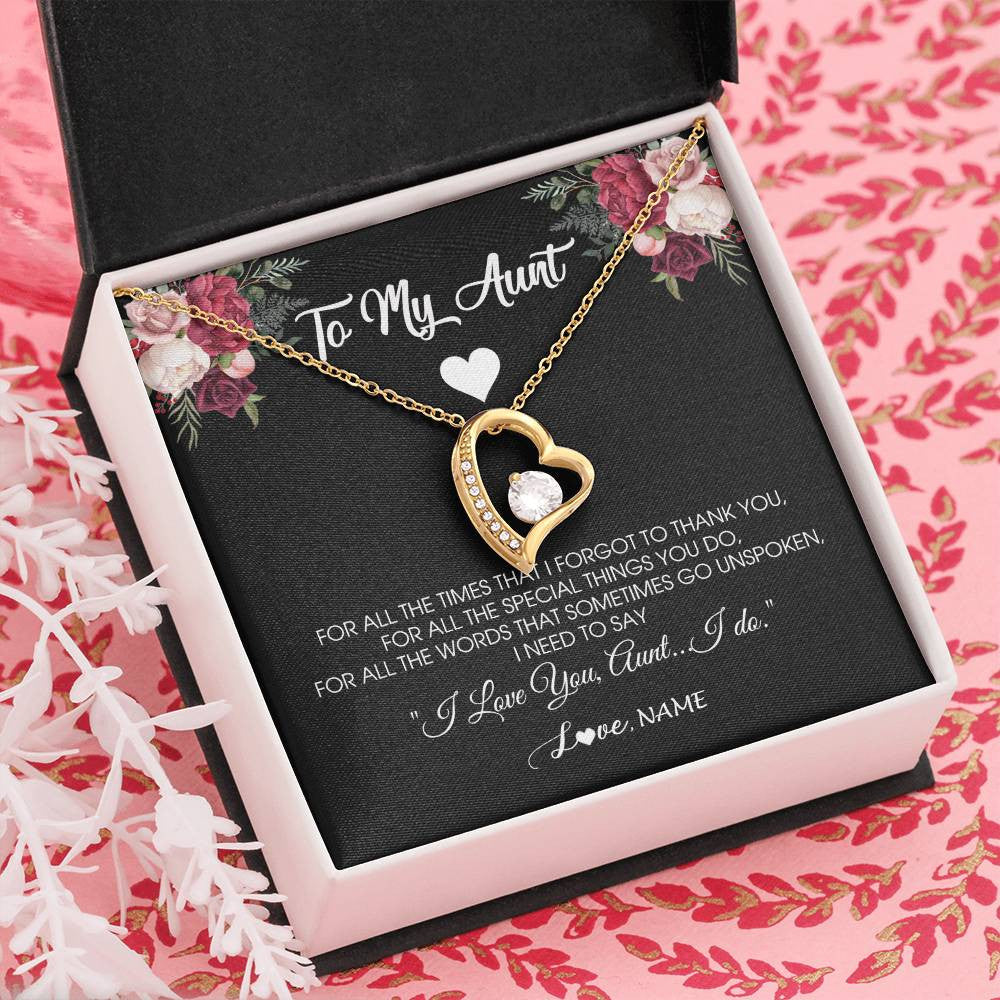 Forever Love Necklace 18K Yellow Gold Finish | Personalized To My Aunt Necklace From Niece Nephew I Need To Say I Love You Aunt Jewelry Birthday Mothers Day Christmas Customized Message Card | siriusteestore