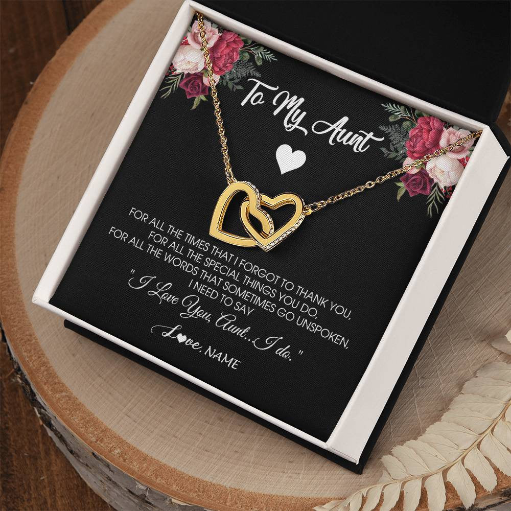 Interlocking Hearts Necklace 18K Yellow Gold Finish | Personalized To My Aunt Necklace From Niece Nephew I Need To Say I Love You Aunt Jewelry Birthday Mothers Day Christmas Customized Message Card | siriusteestore