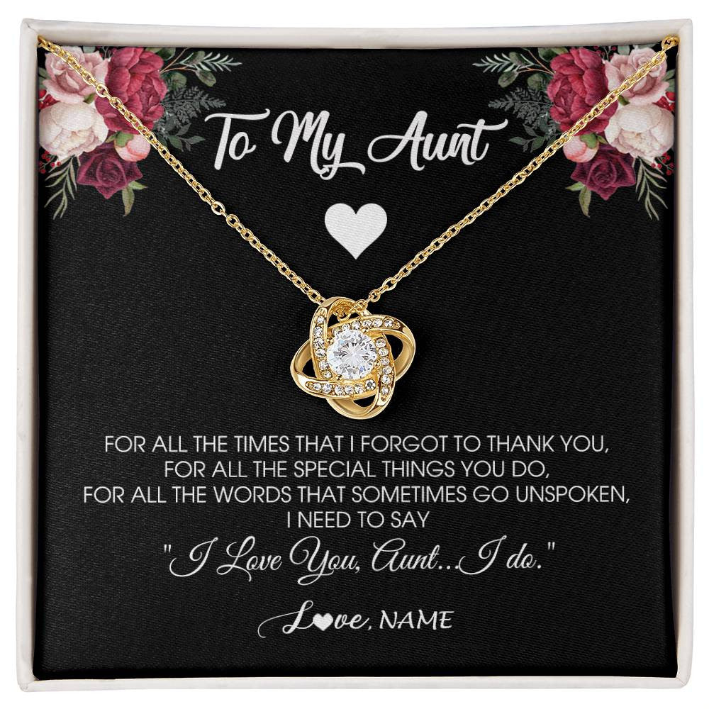 Love Knot Necklace 18K Yellow Gold Finish | Personalized To My Aunt Necklace From Niece Nephew I Need To Say I Love You Aunt Jewelry Birthday Mothers Day Christmas Customized Message Card | siriusteestore