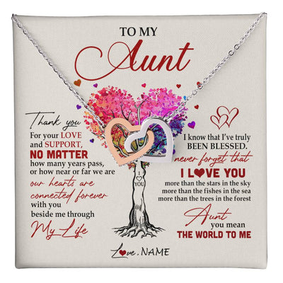 Interlocking Hearts Necklace Stainless Steel & Rose Gold Finish | 1 | Personalized To My Aunt Necklace From Niece Nephew Never Forget That I Love You You Mean The World Aunt Birthday Mothers Day Christmas Customized Gift Box Message Card | siriusteestore