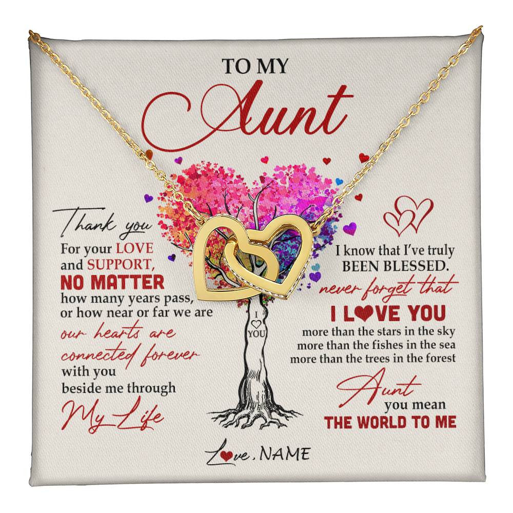 Interlocking Hearts Necklace 18K Yellow Gold Finish | 1 | Personalized To My Aunt Necklace From Niece Nephew Never Forget That I Love You You Mean The World Aunt Birthday Mothers Day Christmas Customized Gift Box Message Card | siriusteestore