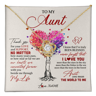 Love Knot Necklace 18K Yellow Gold Finish | 1 | Personalized To My Aunt Necklace From Niece Nephew Never Forget That I Love You You Mean The World Aunt Birthday Mothers Day Christmas Customized Gift Box Message Card | siriusteestore