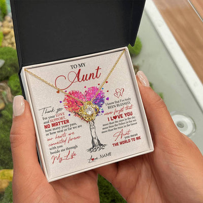 Love Knot Necklace 18K Yellow Gold Finish | 2 | Personalized To My Aunt Necklace From Niece Nephew Never Forget That I Love You You Mean The World Aunt Birthday Mothers Day Christmas Customized Gift Box Message Card | siriusteestore