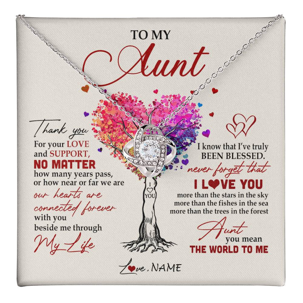 Love Knot Necklace 14K White Gold Finish | 1 | Personalized To My Aunt Necklace From Niece Nephew Never Forget That I Love You You Mean The World Aunt Birthday Mothers Day Christmas Customized Gift Box Message Card | siriusteestore