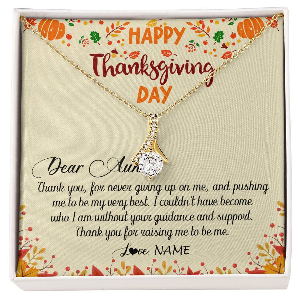 Alluring Beauty Necklace 18K Yellow Gold Finish | 1 | Personalized To My Aunt Necklace From Niece Nephew Thank You For Raising Me Happy Thanksgiving Day Pendant Jewelry Customized Gift Box Message Card | siriusteestore