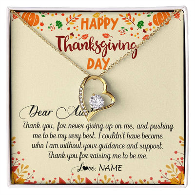 Forever Love Necklace 18K Yellow Gold Finish | 1 | Personalized To My Aunt Necklace From Niece Nephew Thank You For Raising Me Happy Thanksgiving Day Pendant Jewelry Customized Gift Box Message Card | siriusteestore