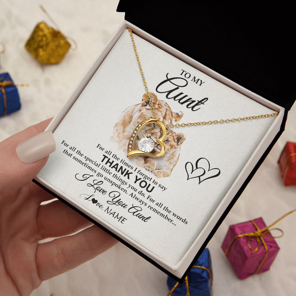 Forever Love Necklace 18K Yellow Gold Finish | 2 | Personalized To My Aunt Necklace From Niece Nephew Thank You Lion Aunt Gift For Mothers Day Birthday Gift Christmas For Aunt Customized Gift Box Message Card | siriusteestore
