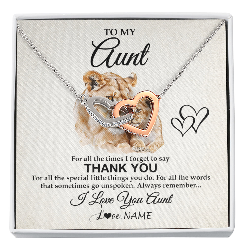 Interlocking Hearts Necklace Stainless Steel & Rose Gold Finish | 1 | Personalized To My Aunt Necklace From Niece Nephew Thank You Lion Aunt Gift For Mothers Day Birthday Gift Christmas For Aunt Customized Gift Box Message Card | siriusteestore