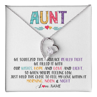 Forever Love Necklace 14K White Gold Finish | 1 | Personalized To My Aunt Necklace From Niece Nephew We Squeezed This Necklace Aunt Birthday Mothers Day Christmas Jewelry Customized Gift Box Message Card | siriusteestore