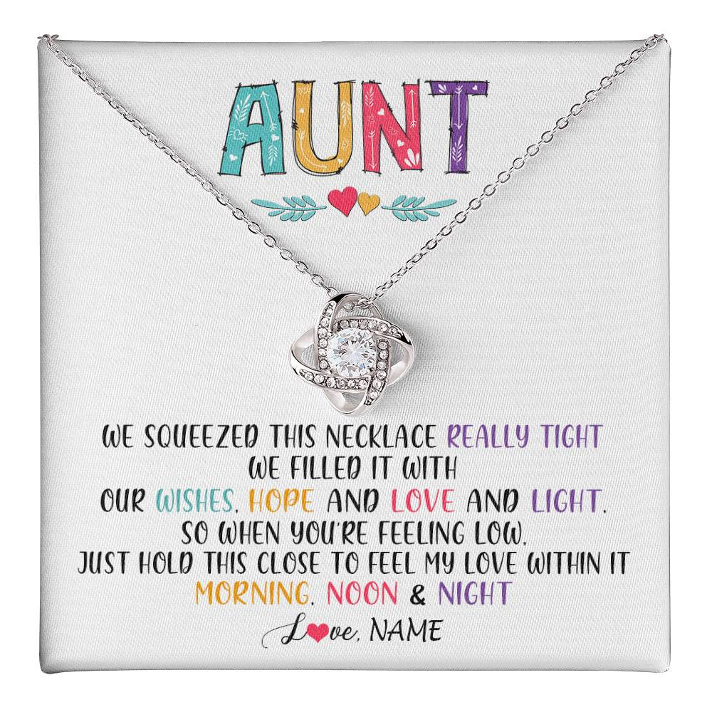 Love Knot Necklace 14K White Gold Finish | 1 | Personalized To My Aunt Necklace From Niece Nephew We Squeezed This Necklace Aunt Birthday Mothers Day Christmas Jewelry Customized Gift Box Message Card | siriusteestore