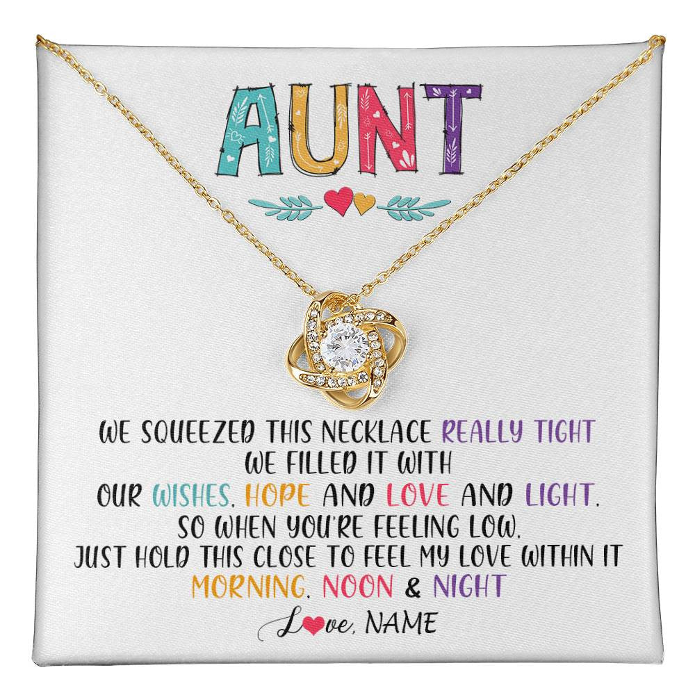 Love Knot Necklace 18K Yellow Gold Finish | 1 | Personalized To My Aunt Necklace From Niece Nephew We Squeezed This Necklace Aunt Birthday Mothers Day Christmas Jewelry Customized Gift Box Message Card | siriusteestore