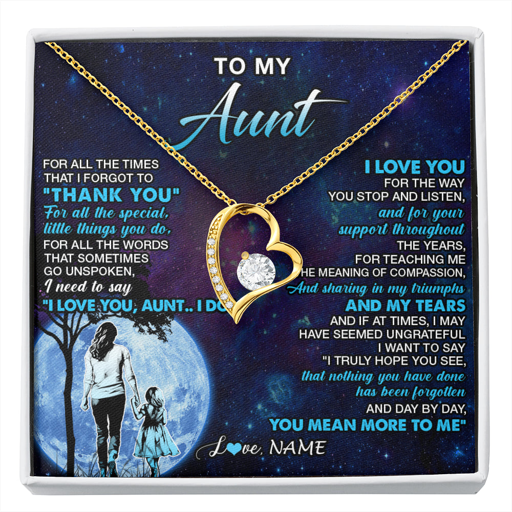 Forever Love Necklace 18K Yellow Gold Finish | 1 | Personalized To My Aunt Necklace From Niece Thank You Day By Day Aunt Birthday Gifts Mothers Day Christmas Customized Gift Box Message Card | siriusteestore