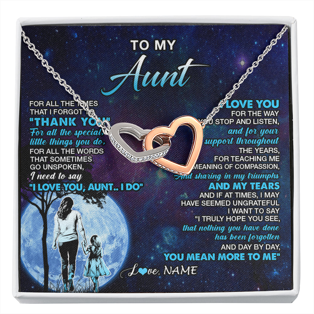 Interlocking Hearts Necklace Stainless Steel & Rose Gold Finish | 1 | Personalized To My Aunt Necklace From Niece Thank You Day By Day Aunt Birthday Gifts Mothers Day Christmas Customized Gift Box Message Card | siriusteestore