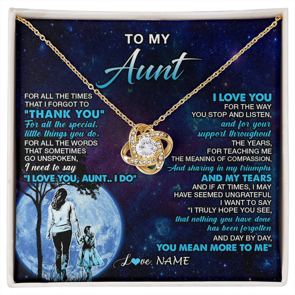 Love Knot Necklace 18K Yellow Gold Finish | 1 | Personalized To My Aunt Necklace From Niece Thank You Day By Day Aunt Birthday Gifts Mothers Day Christmas Customized Gift Box Message Card | siriusteestore